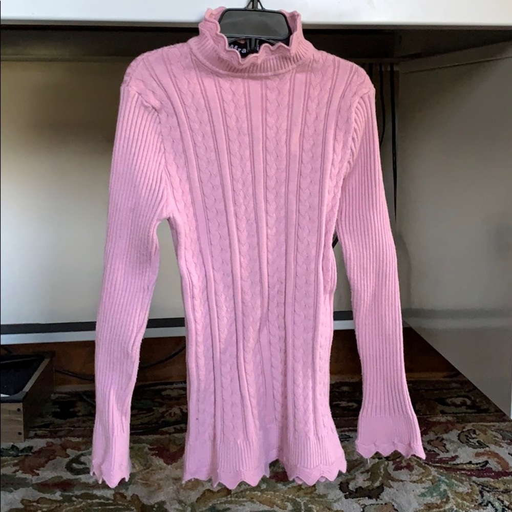 Cosy little girls scalloped turtleneck, dusty rose